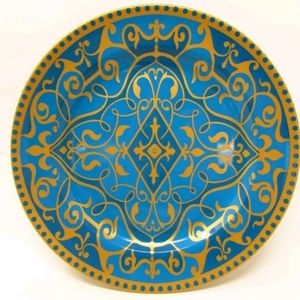 Ornamental Scroll Blue by 222 Fifth Salad Plate Gold Scrolls Dots On Blue Gold